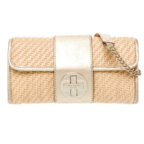 Kate Spade Straw / Raffia & Metallic Gold Clutch Purse - Picture 1 of 9